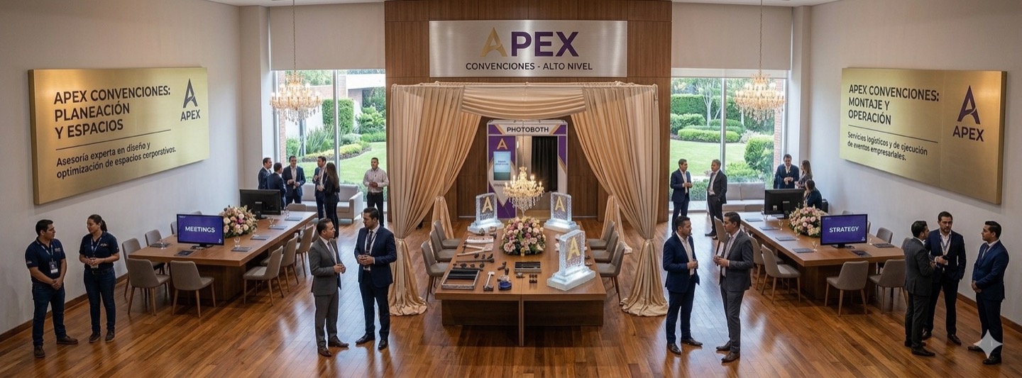 Convención APEX con planeación de espacios, montaje corporativo y operación de alto nivel